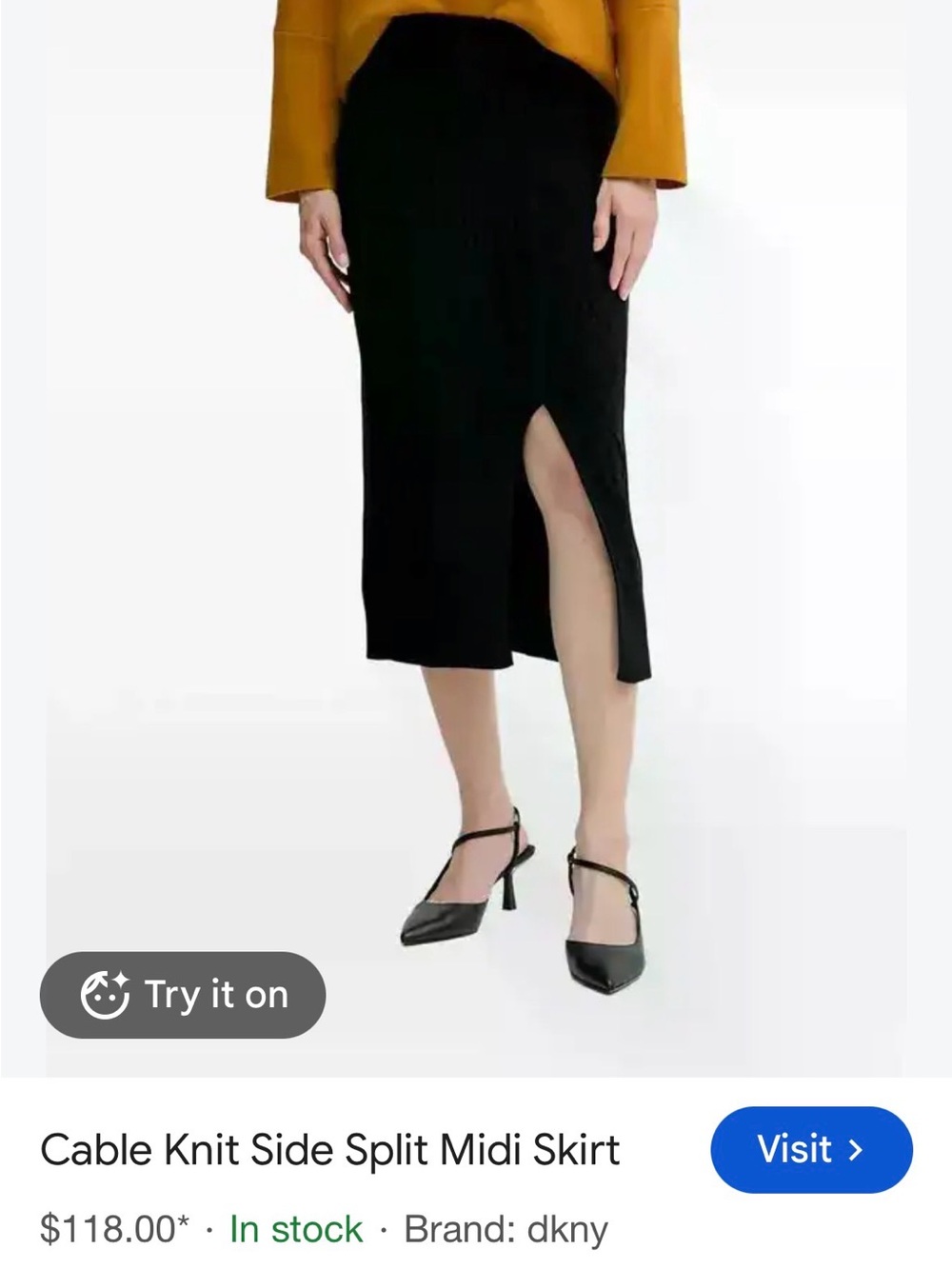 DKNY Black Cable Knit Midi Skirt with Side Slit